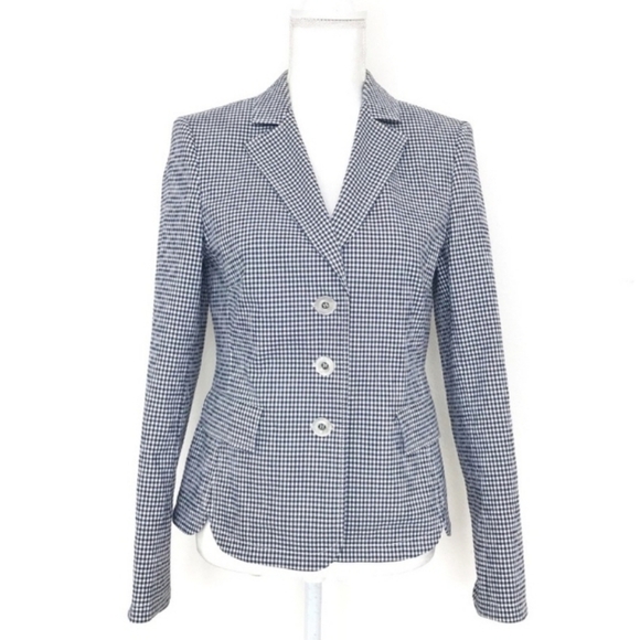Basler preppy check blue white cotton blend blazer - Picture 1 of 16